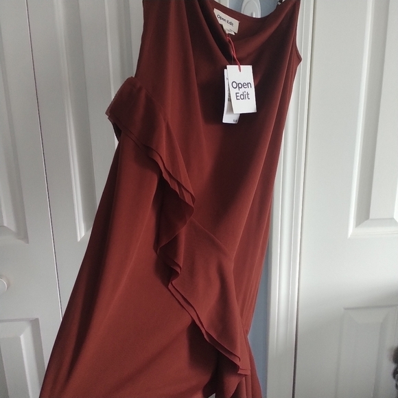 Nordstrom Open Edit Ruffle Mesh Mini Dress Rust Cherry S - Picture 11 of 11